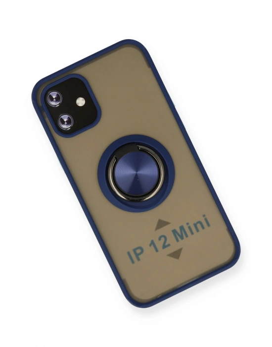 Newface iPhone 12 Mini Kılıf Montreal Yüzüklü Silikon Kapak - Lacivert