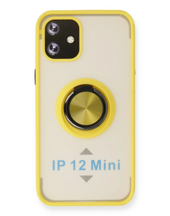 Newface iPhone 12 Mini Kılıf Montreal Yüzüklü Silikon Kapak - Sarı