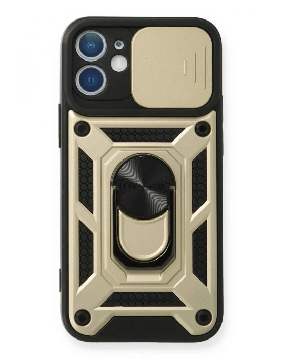 Newface iPhone 12 Mini Kılıf Pars Lens Yüzüklü Silikon - Gold