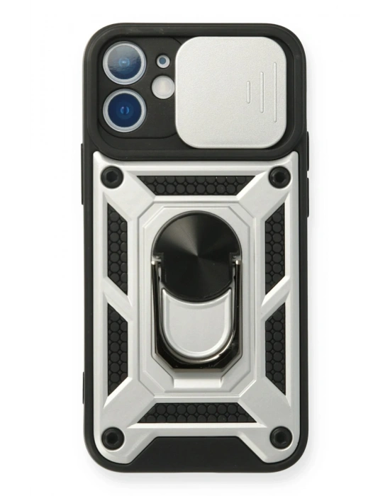 Newface iPhone 12 Mini Kılıf Pars Lens Yüzüklü Silikon - Gümüş