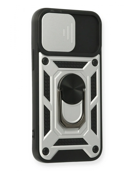 Newface iPhone 12 Mini Kılıf Pars Lens Yüzüklü Silikon - Gümüş