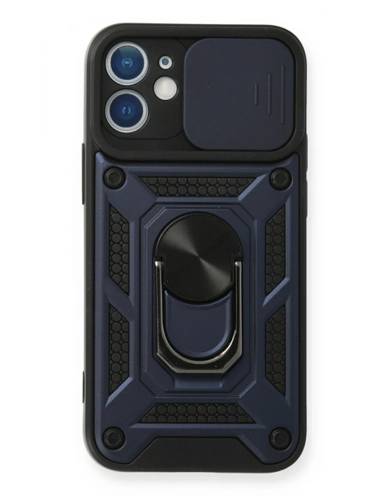 Newface iPhone 12 Mini Kılıf Pars Lens Yüzüklü Silikon - Lacivert