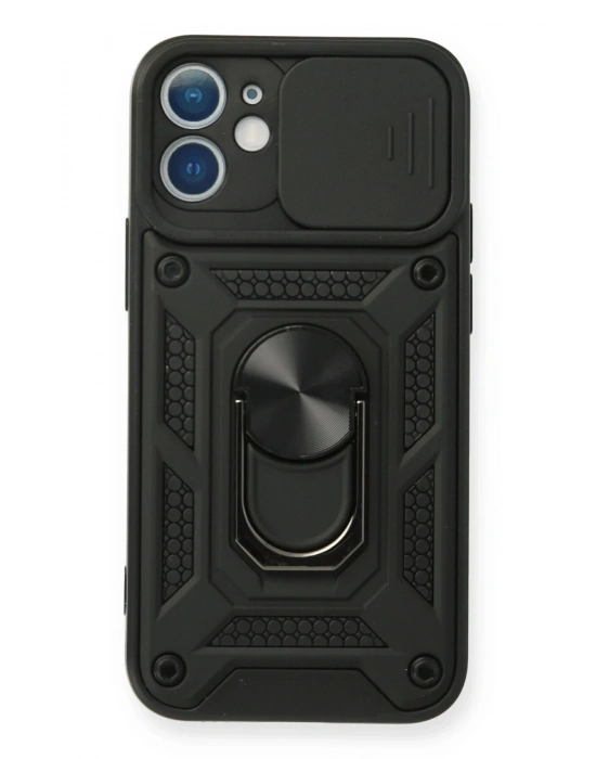 Newface iPhone 12 Mini Kılıf Pars Lens Yüzüklü Silikon - Siyah