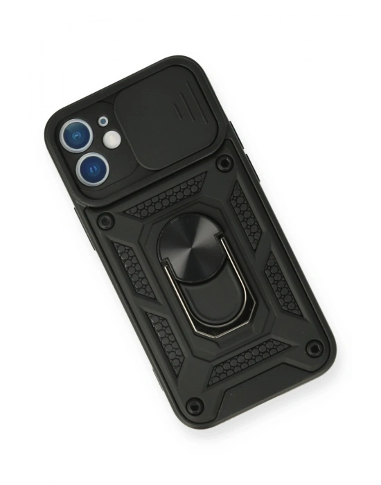 Newface iPhone 12 Mini Kılıf Pars Lens Yüzüklü Silikon - Siyah