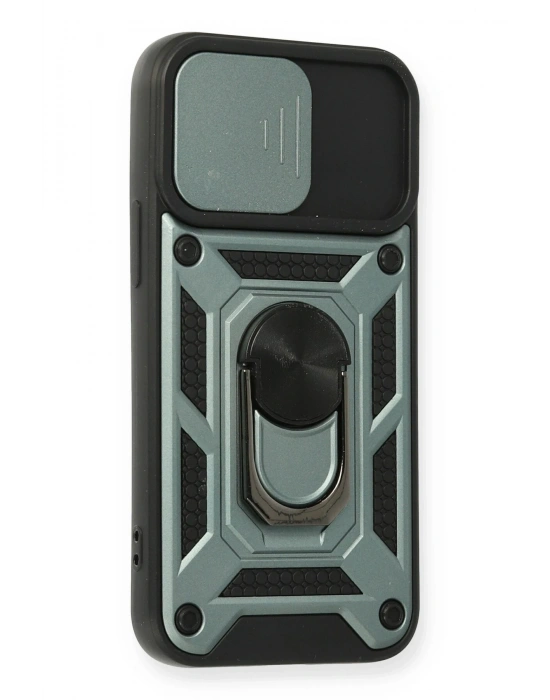 Newface iPhone 12 Mini Kılıf Pars Lens Yüzüklü Silikon - Yeşil