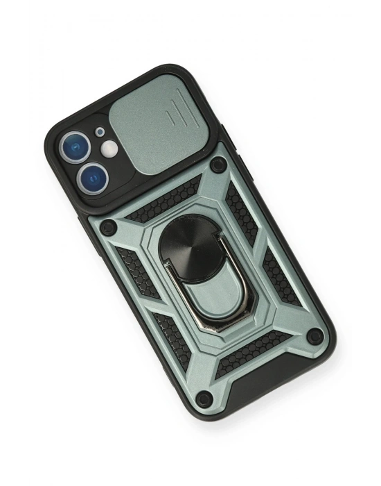 Newface iPhone 12 Mini Kılıf Pars Lens Yüzüklü Silikon - Yeşil