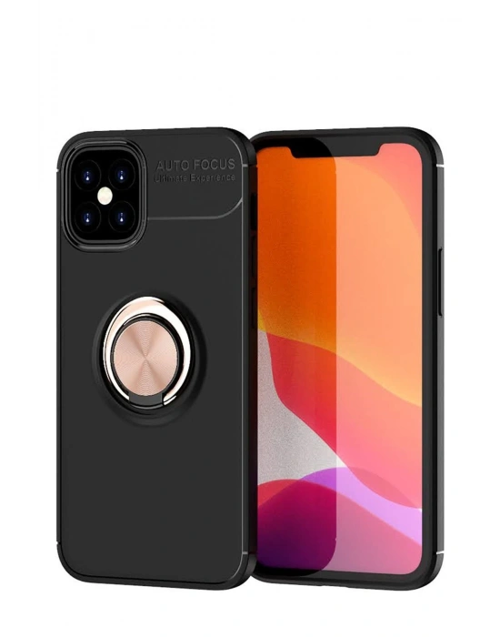 Newface iPhone 12 Mini Kılıf Range Yüzüklü Silikon - Siyah-Gold