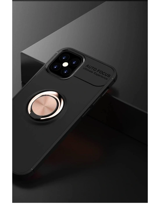 Newface iPhone 12 Mini Kılıf Range Yüzüklü Silikon - Siyah-Gold