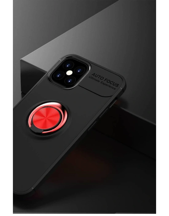 Newface iPhone 12 Mini Kılıf Range Yüzüklü Silikon - Siyah-Kırmızı