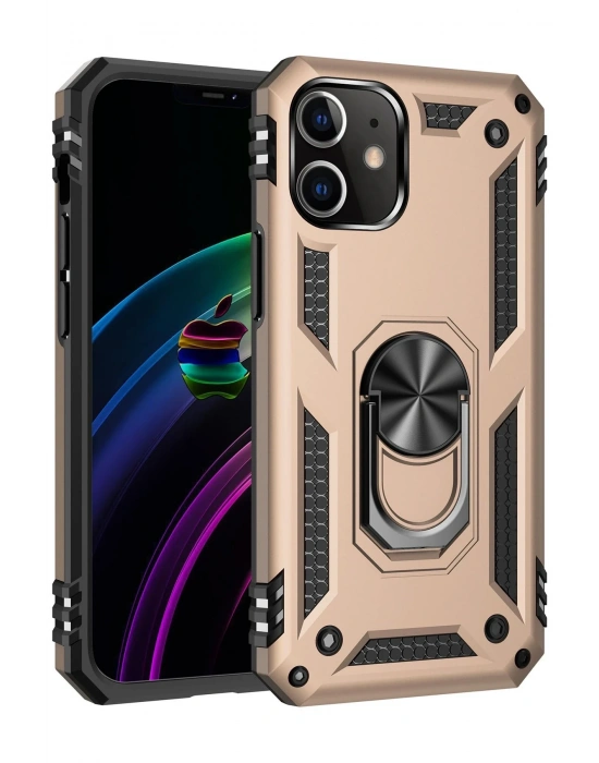 Newface iPhone 12 Mini Kılıf Sofya Yüzüklü Silikon Kapak - Gold