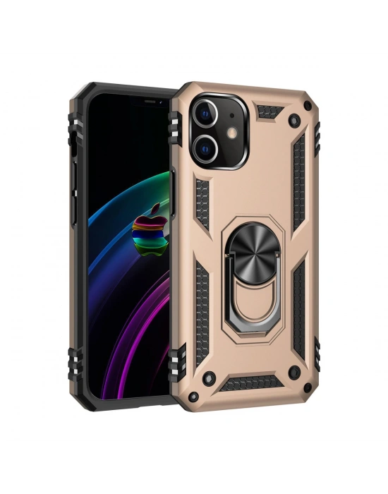 Newface iPhone 12 Mini Kılıf Sofya Yüzüklü Silikon Kapak - Gold