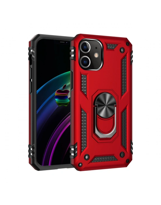 Newface iPhone 12 Mini Kılıf Sofya Yüzüklü Silikon Kapak - Kırmızı