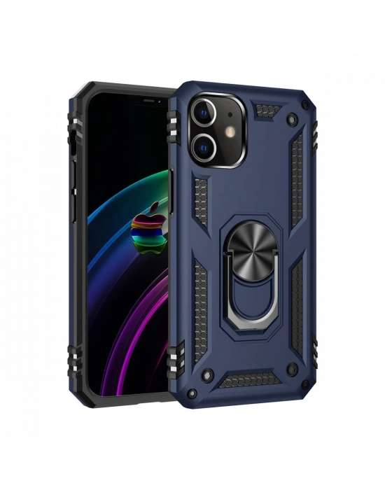 Newface iPhone 12 Mini Kılıf Sofya Yüzüklü Silikon Kapak - Lacivert