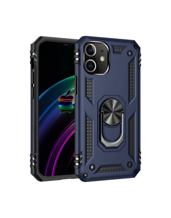 Newface iPhone 12 Mini Kılıf Sofya Yüzüklü Silikon Kapak - Lacivert