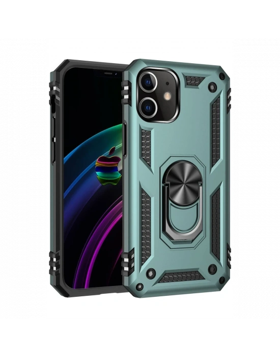 Newface iPhone 12 Mini Kılıf Sofya Yüzüklü Silikon Kapak - Yeşil