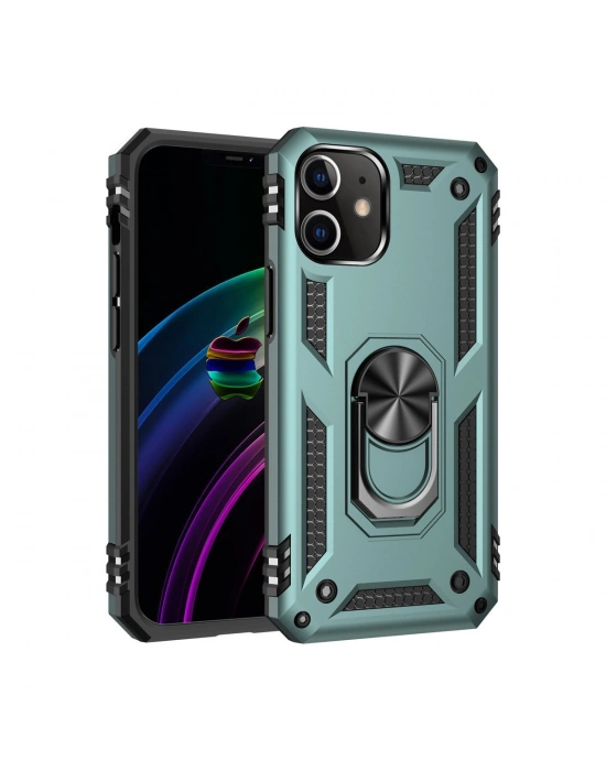 Newface iPhone 12 Mini Kılıf Sofya Yüzüklü Silikon Kapak - Yeşil