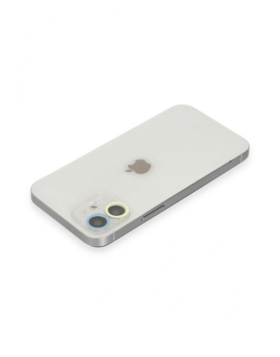 Newface iPhone 12 Mini Renkli Kamera Lens Koruma Cam - Sarı-Mavi
