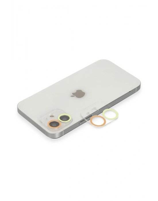 Newface iPhone 12 Mini Renkli Kamera Lens Koruma Cam - Sarı-Turuncu