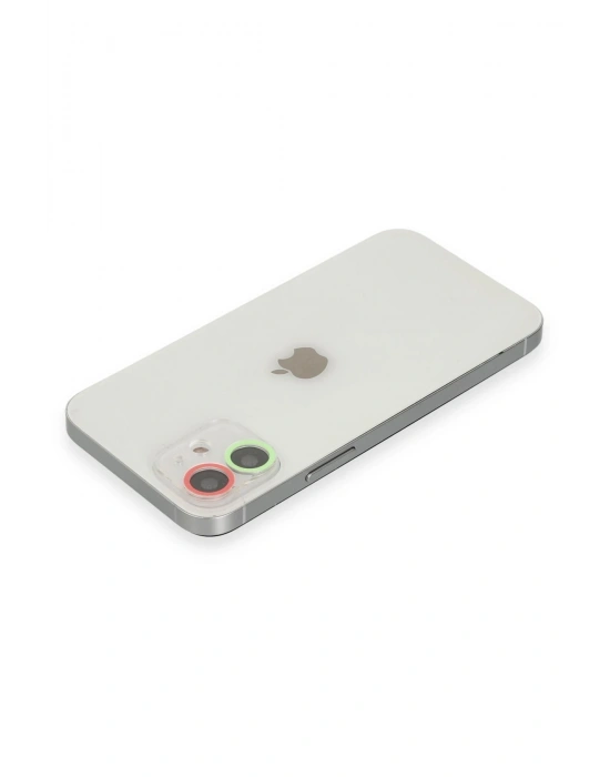 Newface iPhone 12 Mini Renkli Kamera Lens Koruma Cam - Yeşil-Pembe