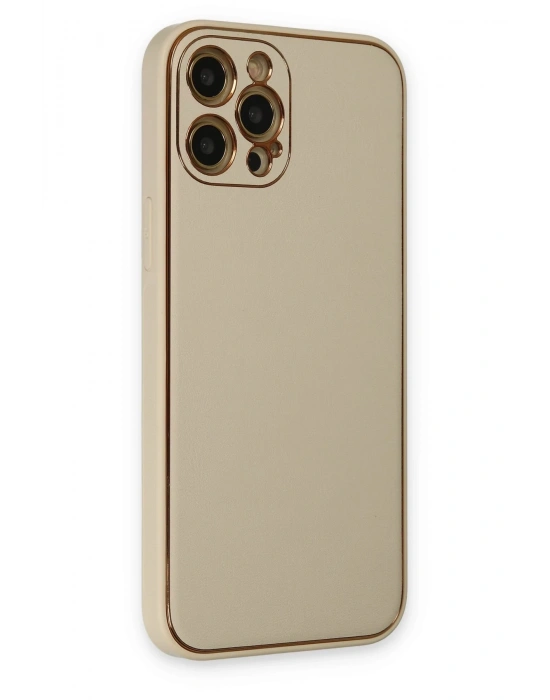 Newface iPhone 12 Pro Kılıf Coco Deri Silikon Kapak - Gold