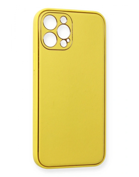 Newface iPhone 12 Pro Kılıf Coco Deri Silikon Kapak - Sarı