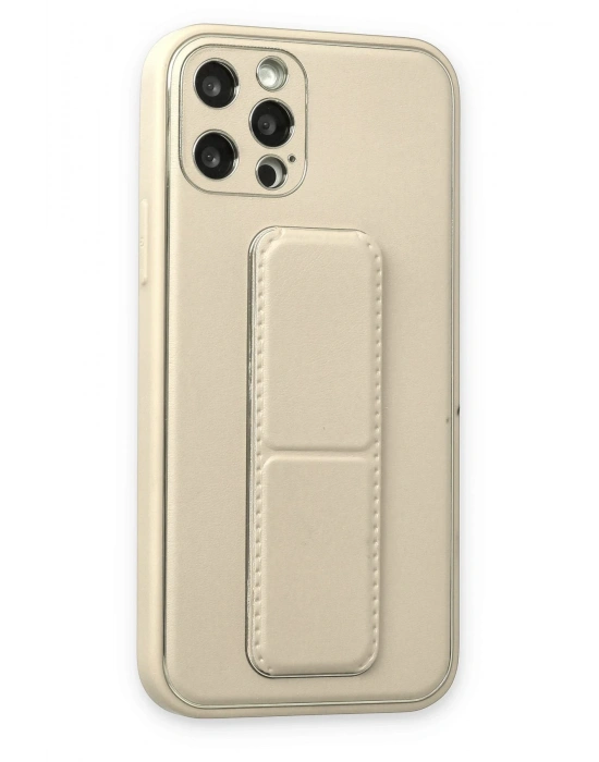 Newface iPhone 12 Pro Kılıf Coco Deri Standlı Kapak - Beyaz