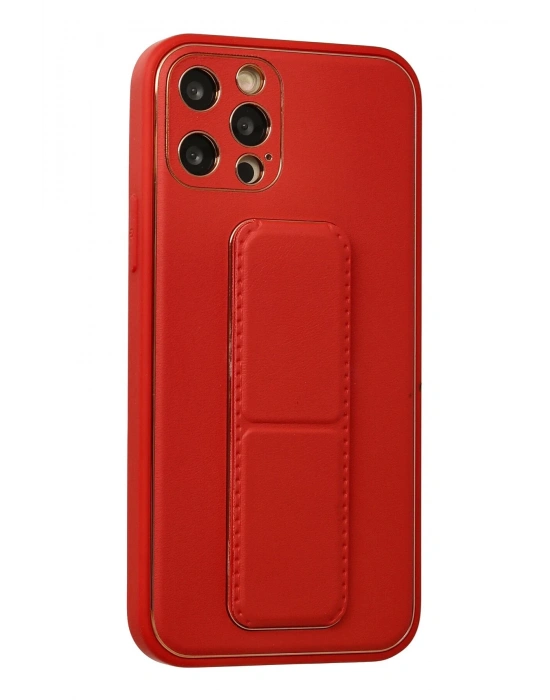 Newface iPhone 12 Pro Kılıf Coco Deri Standlı Kapak - Kırmızı