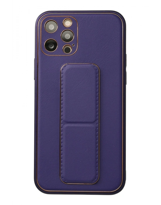 Newface iPhone 12 Pro Kılıf Coco Deri Standlı Kapak - Mor