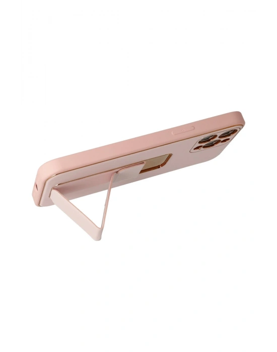 Newface iPhone 12 Pro Kılıf Coco Deri Standlı Kapak - Pembe