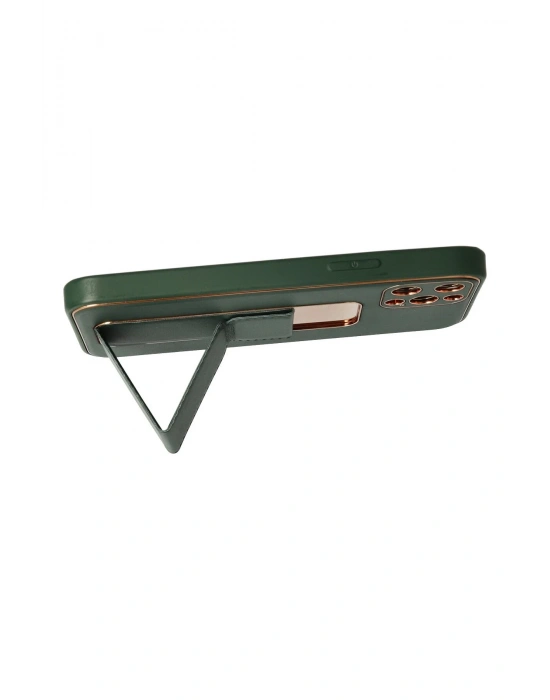 Newface iPhone 12 Pro Kılıf Coco Deri Standlı Kapak - Yeşil