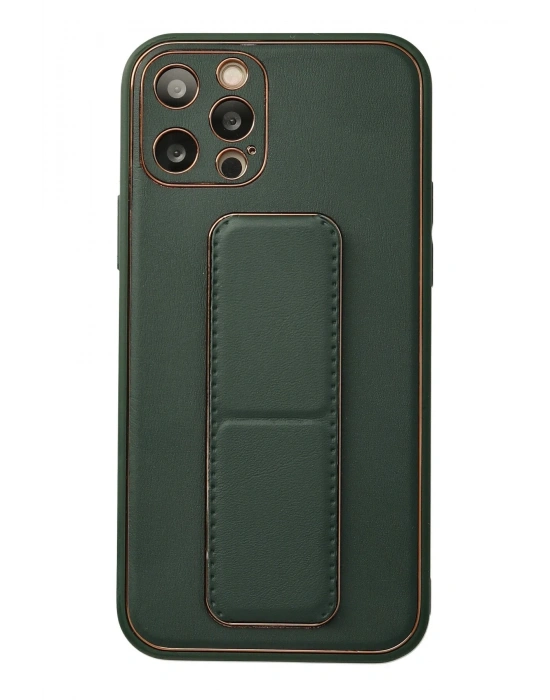 Newface iPhone 12 Pro Kılıf Coco Deri Standlı Kapak - Yeşil