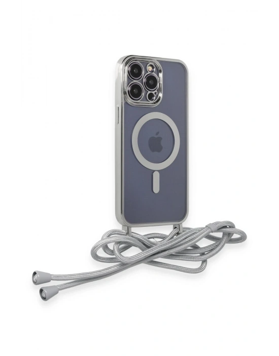 Newface iPhone 12 Pro Kılıf Divo Lazer Askılı Magsafe Kapak - Gümüş