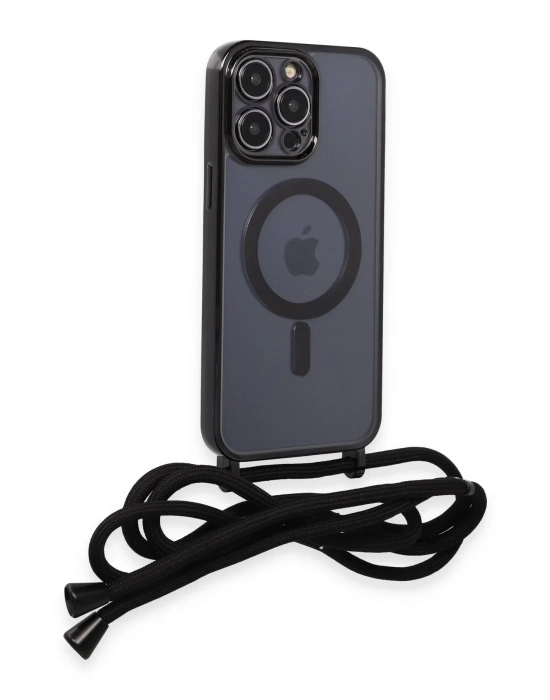 Newface iPhone 12 Pro Kılıf Divo Lazer Askılı Magsafe Kapak - Siyah