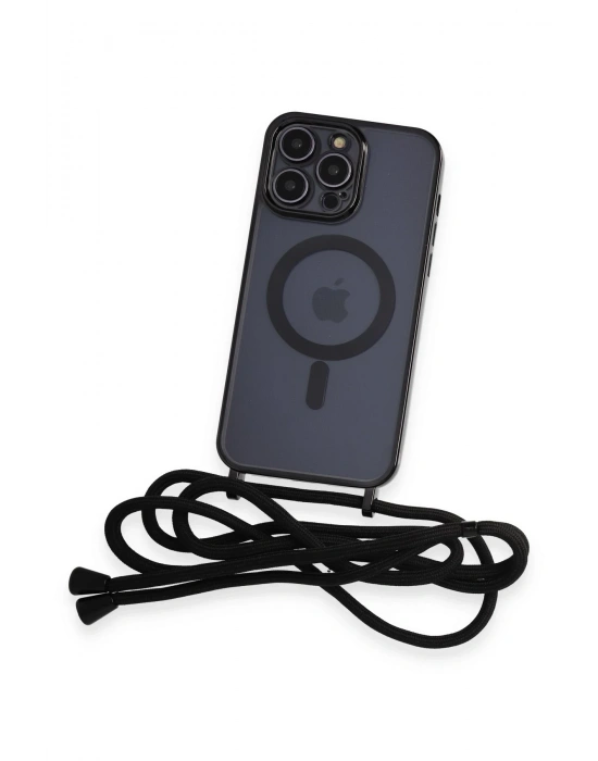 Newface iPhone 12 Pro Kılıf Divo Lazer Askılı Magsafe Kapak - Siyah