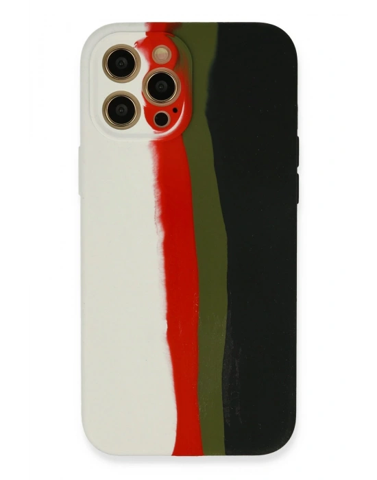 Newface iPhone 12 Pro Kılıf Ebruli Lansman Silikon - Beyaz-Siyah