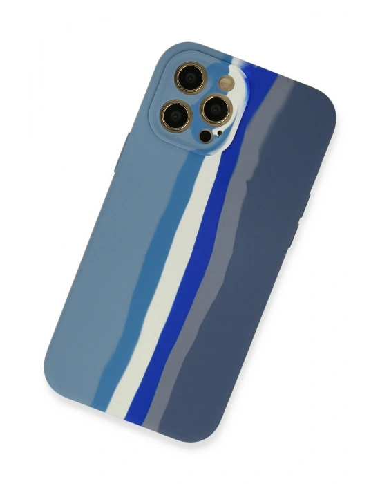 Newface iPhone 12 Pro Kılıf Ebruli Lansman Silikon - Mavi-Gri