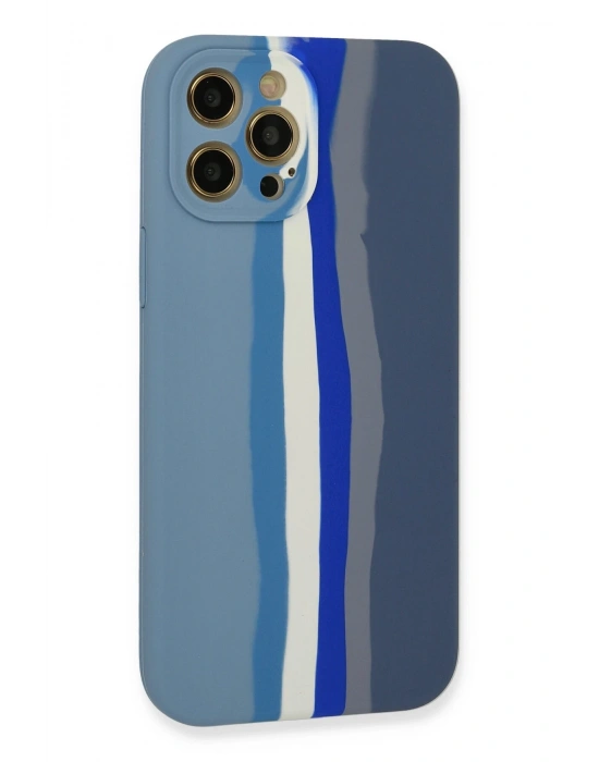 Newface iPhone 12 Pro Kılıf Ebruli Lansman Silikon - Mavi-Gri