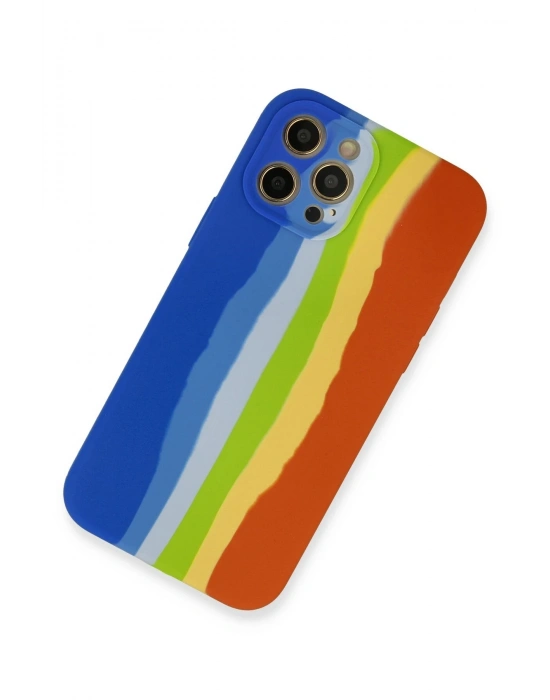 Newface iPhone 12 Pro Kılıf Ebruli Lansman Silikon - Mavi-Turuncu