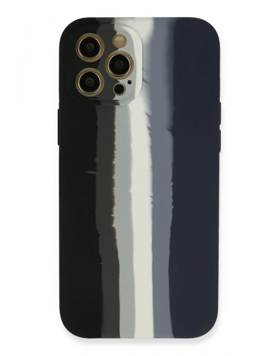 Newface iPhone 12 Pro Kılıf Ebruli Lansman Silikon - Siyah-Lacivert