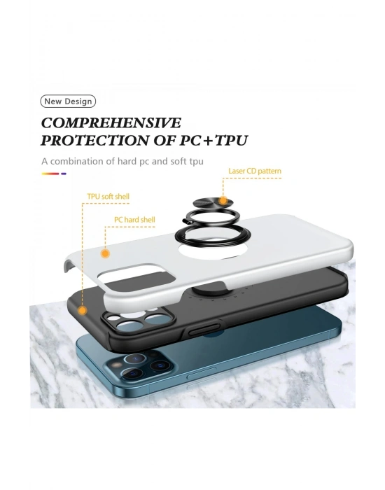 Newface iPhone 12 Pro Kılıf Elit Yüzüklü Kapak - Gümüş