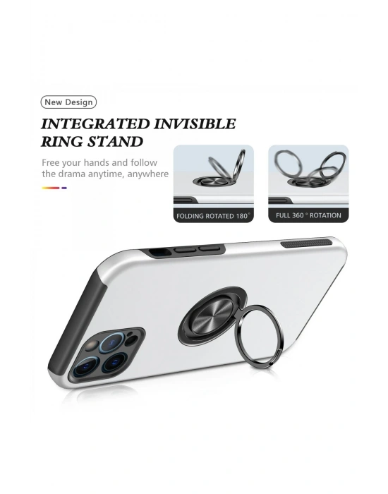 Newface iPhone 12 Pro Kılıf Elit Yüzüklü Kapak - Gümüş