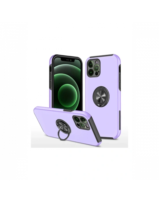 Newface iPhone 12 Pro Kılıf Elit Yüzüklü Kapak - Mor