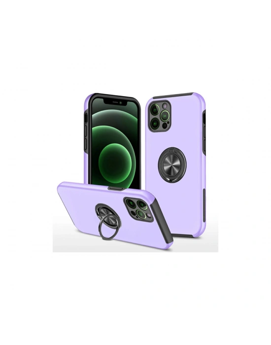 Newface iPhone 12 Pro Kılıf Elit Yüzüklü Kapak - Mor