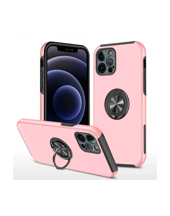 Newface iPhone 12 Pro Kılıf Elit Yüzüklü Kapak - Pembe