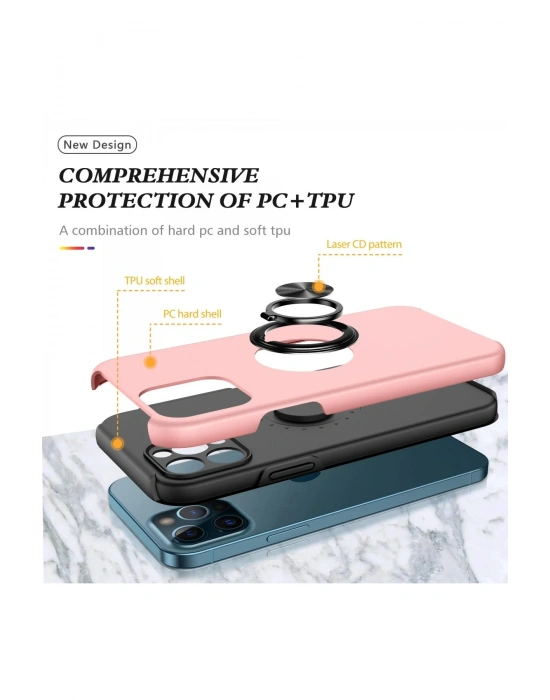 Newface iPhone 12 Pro Kılıf Elit Yüzüklü Kapak - Pembe