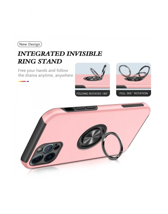 Newface iPhone 12 Pro Kılıf Elit Yüzüklü Kapak - Pembe