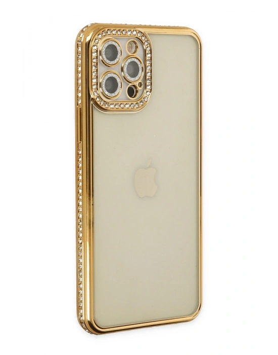 Newface iPhone 12 Pro Kılıf Joke Taşlı Silikon - Gold