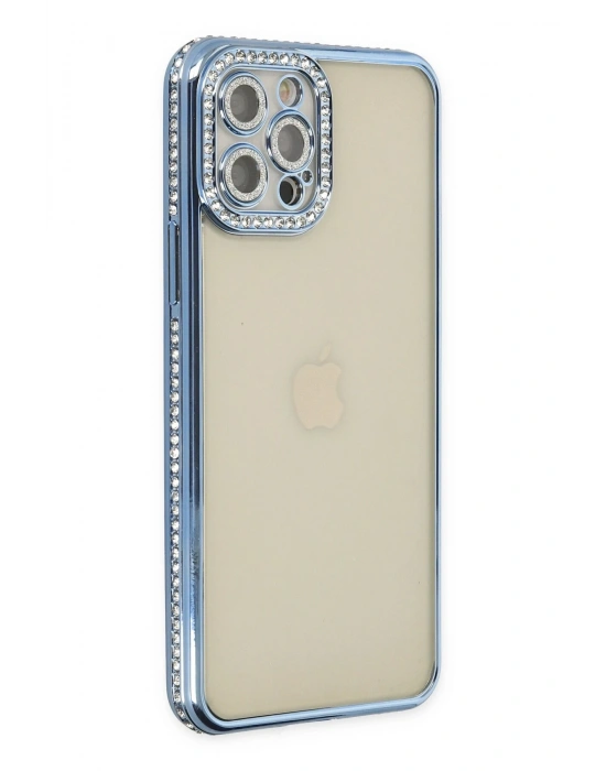 Newface iPhone 12 Pro Kılıf Joke Taşlı Silikon - Mavi