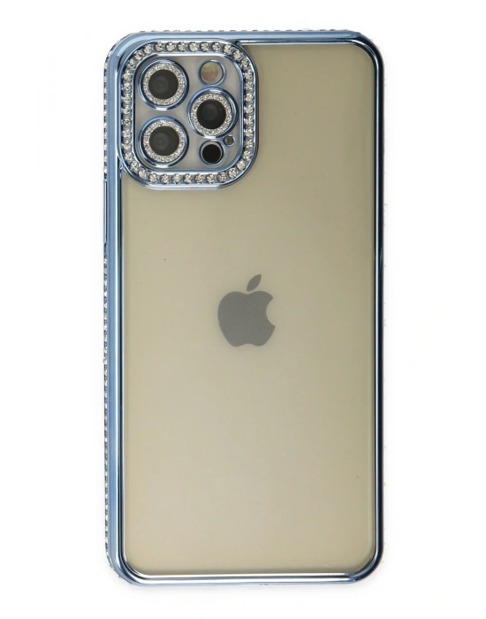 Newface iPhone 12 Pro Kılıf Joke Taşlı Silikon - Mavi