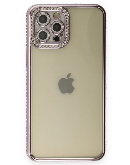 Newface iPhone 12 Pro Kılıf Joke Taşlı Silikon - Mor